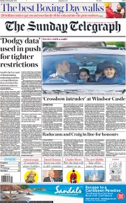 The Sunday Telegraph (UK) Newspaper Front Page for 26 December 2021