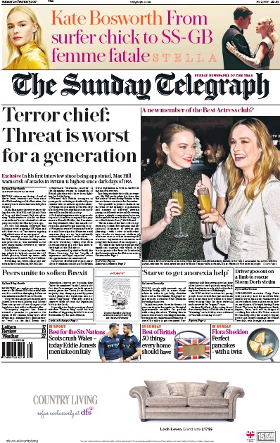 The Sunday Telegraph Newspaper Front Page (UK) for 26 February 2017