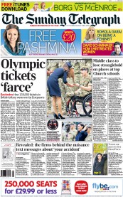 The Sunday Telegraph Newspaper Front Page (UK) for 26 June 2011