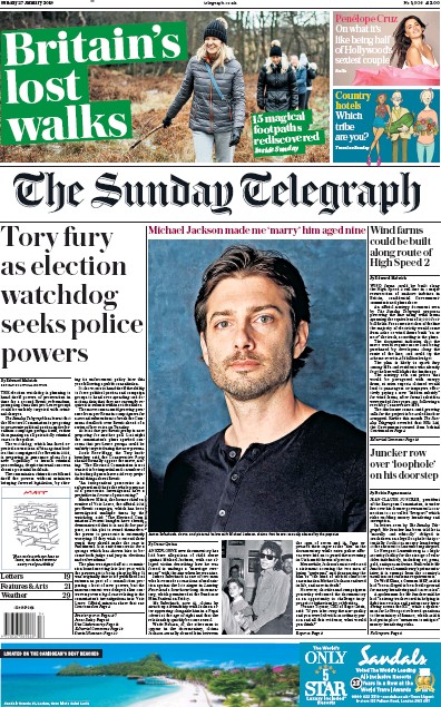 The Sunday Telegraph Newspaper Front Page (UK) for 27 January 2019