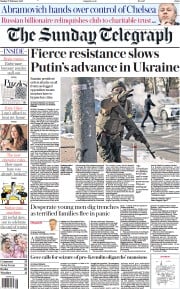 The Sunday Telegraph (UK) Newspaper Front Page for 27 February 2022
