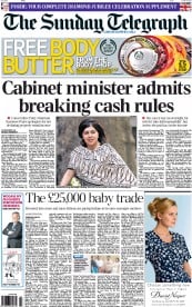 The Sunday Telegraph Newspaper Front Page (UK) for 27 May 2012