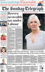 The Sunday Telegraph (UK) Newspaper Front Page for 27 August 2023