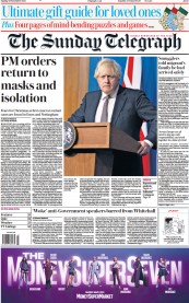 The Sunday Telegraph (UK) Newspaper Front Page for 28 November 2021