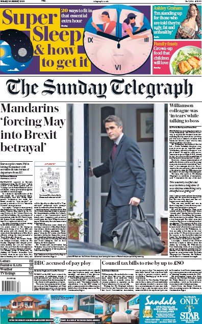 The Sunday Telegraph Newspaper Front Page (UK) for 28 January 2018