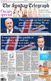 The Sunday Telegraph (UK) Newspaper Front Page for 28 February 2016