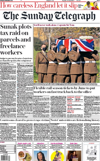 The Sunday Telegraph Newspaper Front Page (UK) for 28 February 2021