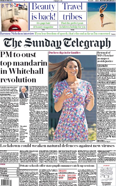 The Sunday Telegraph Newspaper Front Page (UK) for 28 June 2020