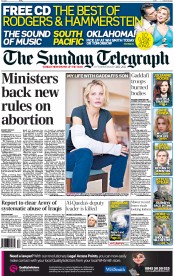 The Sunday Telegraph Newspaper Front Page (UK) for 28 August 2011