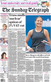 The Sunday Telegraph (UK) Newspaper Front Page for 28 August 2022