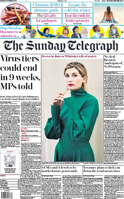 The Sunday Telegraph Newspaper Front Page (UK) for 29 November 2020