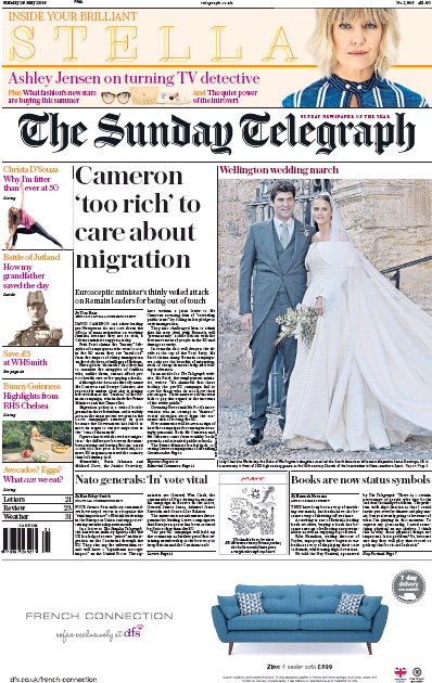 The Sunday Telegraph Newspaper Front Page (UK) for 29 May 2016