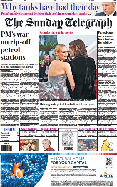 The Sunday Telegraph Newspaper Front Page (UK) for 29 May 2022