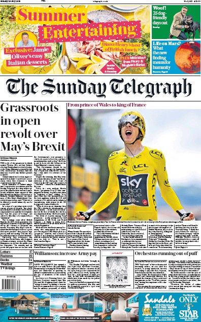 The Sunday Telegraph Newspaper Front Page (UK) for 29 July 2018