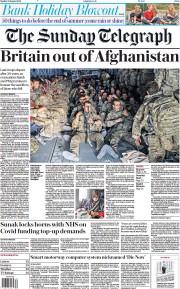 The Sunday Telegraph (UK) Newspaper Front Page for 29 August 2021