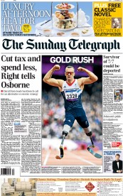The Sunday Telegraph (UK) Newspaper Front Page for 2 September 2012