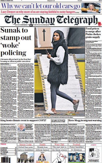 The Sunday Telegraph Newspaper Front Page (UK) for 30 October 2022