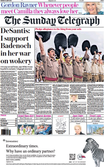 The Sunday Telegraph Newspaper Front Page (UK) for 30 April 2023