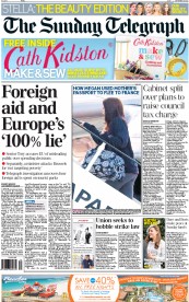 The Sunday Telegraph Newspaper Front Page (UK) for 30 September 2012
