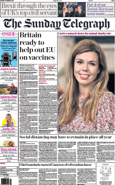 The Sunday Telegraph Newspaper Front Page (UK) for 31 January 2021