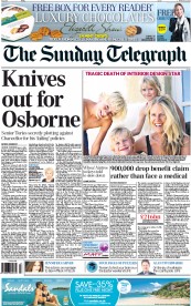 The Sunday Telegraph Newspaper Front Page (UK) for 31 March 2013