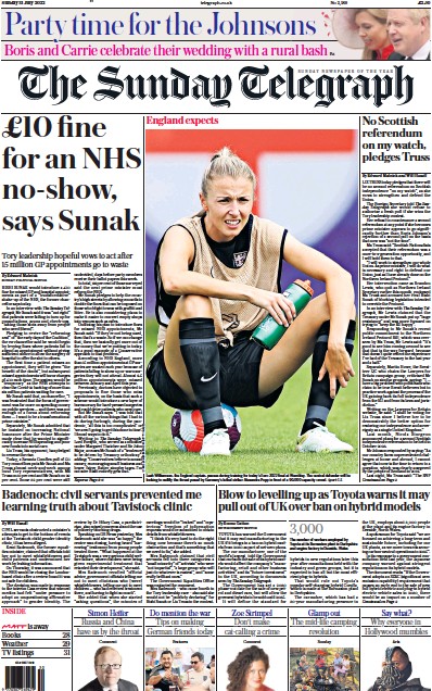 The Sunday Telegraph Newspaper Front Page (UK) for 31 July 2022