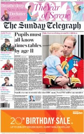 The Sunday Telegraph (UK) Newspaper Front Page for 3 January 2016