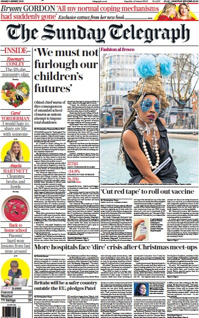 The Sunday Telegraph Newspaper Front Page (UK) for 3 January 2021