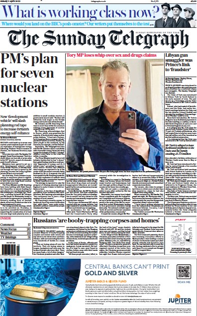 The Sunday Telegraph Newspaper Front Page (UK) for 3 April 2022