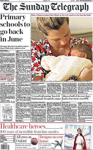 The Sunday Telegraph Newspaper Front Page (UK) for 3 May 2020