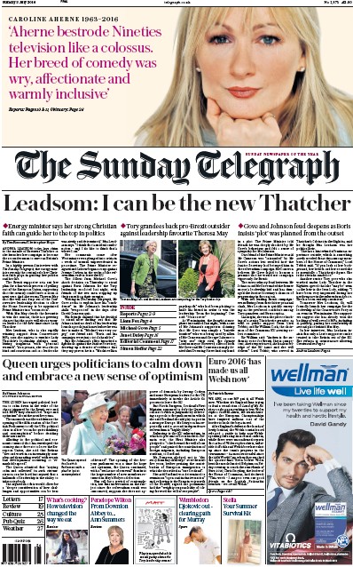 The Sunday Telegraph Newspaper Front Page (UK) for 3 July 2016