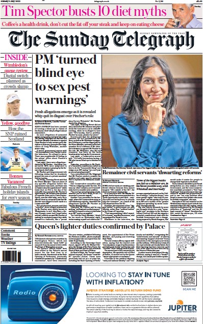 The Sunday Telegraph Newspaper Front Page (UK) for 3 July 2022