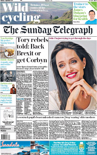 The Sunday Telegraph Newspaper Front Page (UK) for 3 September 2017