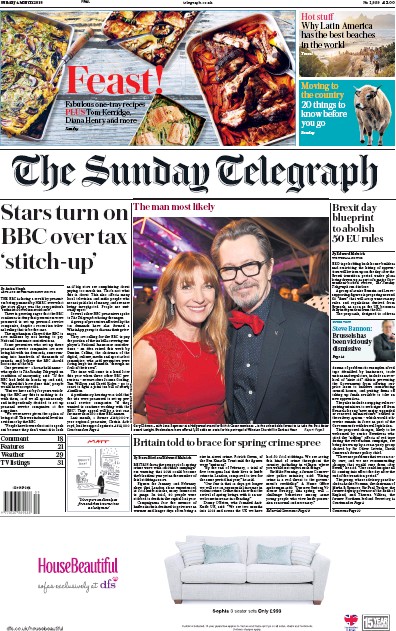 The Sunday Telegraph Newspaper Front Page (UK) for 4 March 2018