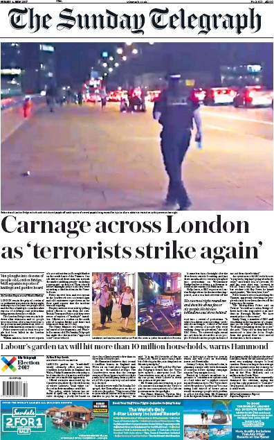The Sunday Telegraph Newspaper Front Page (UK) for 4 June 2017