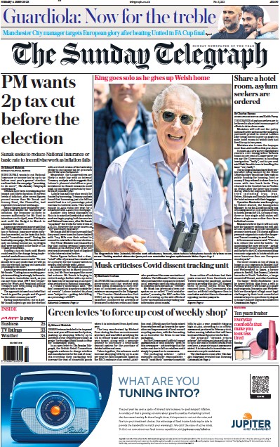 The Sunday Telegraph Newspaper Front Page (UK) for 4 June 2023