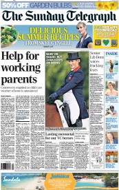 The Sunday Telegraph Newspaper Front Page (UK) for 4 August 2013
