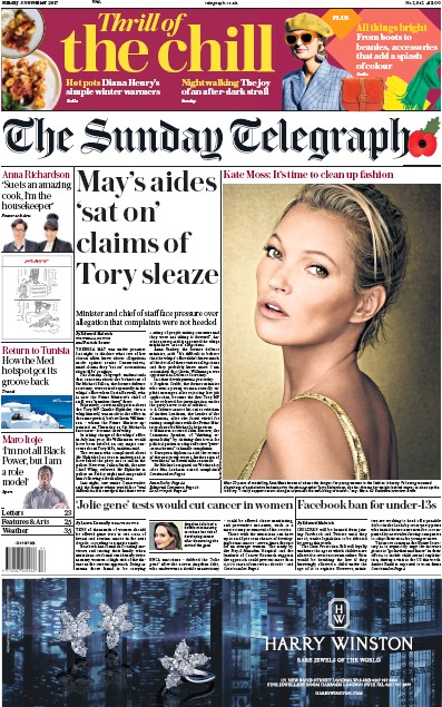 The Sunday Telegraph Newspaper Front Page (UK) for 5 November 2017