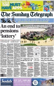 The Sunday Telegraph Newspaper Front Page (UK) for 5 January 2014