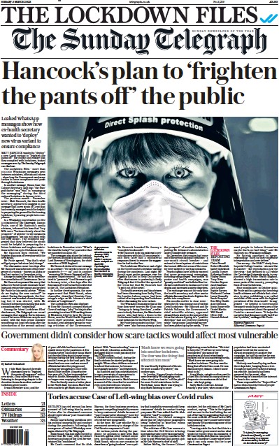 The Sunday Telegraph Newspaper Front Page (UK) for 5 March 2023