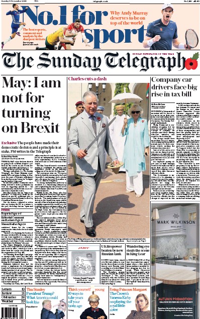 The Sunday Telegraph Newspaper Front Page (UK) for 6 November 2016