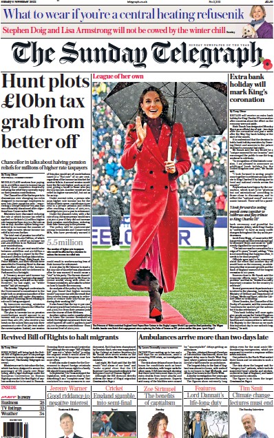 The Sunday Telegraph Newspaper Front Page (UK) for 6 November 2022