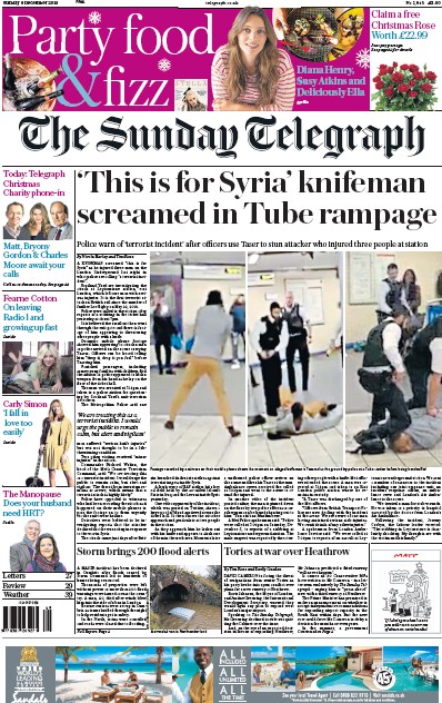The Sunday Telegraph Newspaper Front Page (UK) for 6 December 2015
