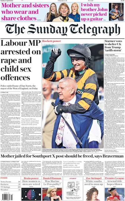 The Sunday Telegraph Newspaper Front Page (UK) for 6 April 2025