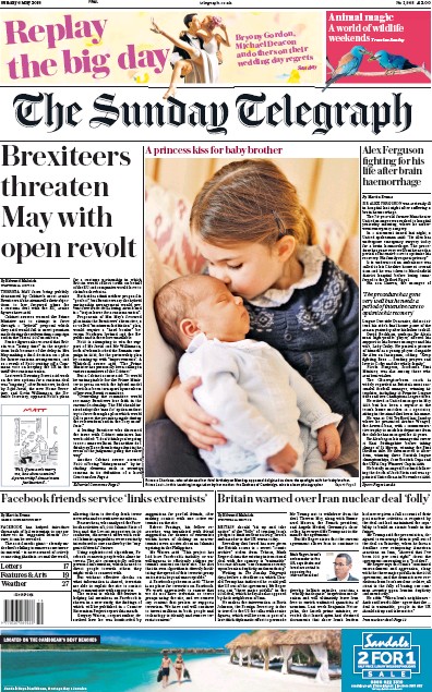 The Sunday Telegraph Newspaper Front Page (UK) for 6 May 2018