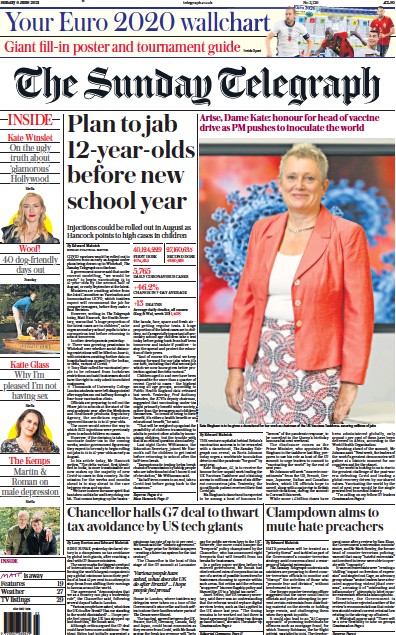 The Sunday Telegraph Newspaper Front Page (UK) for 6 June 2021