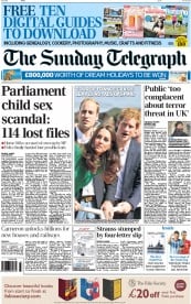 The Sunday Telegraph (UK) Newspaper Front Page for 6 July 2014