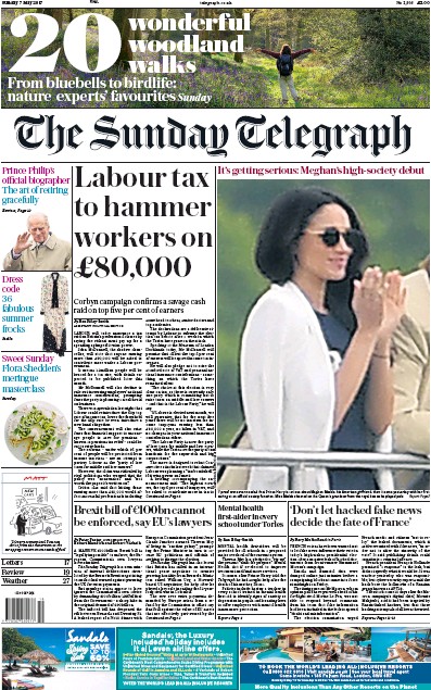 The Sunday Telegraph Newspaper Front Page (UK) for 7 May 2017