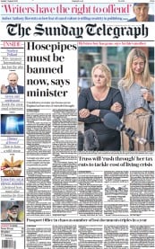 The Sunday Telegraph (UK) Newspaper Front Page for 7 August 2022