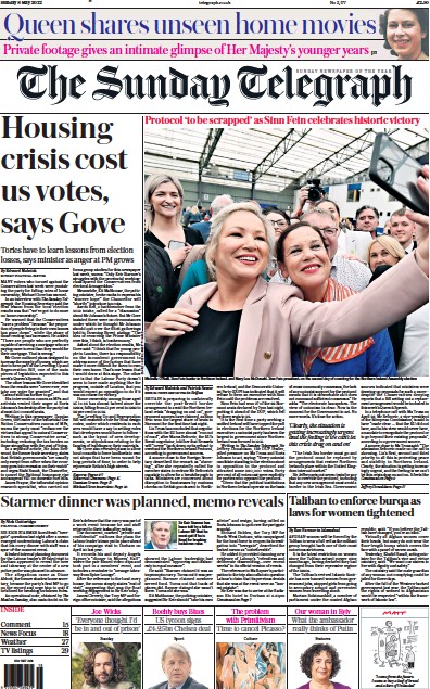 The Sunday Telegraph Newspaper Front Page (UK) for 8 May 2022